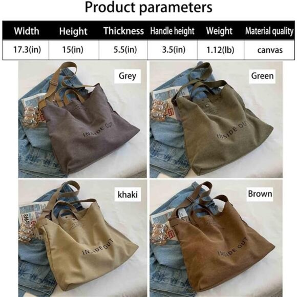 Women Large Canvas Tote Handbags Casual Shoulder Work Bag Crossbody Top - Picture 7 of 8